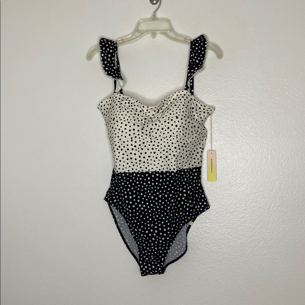 Summersalt The Ruffle Oasis Polka Dot One Piece Black Swimsuit Size 14 New - Picture 2 of 6